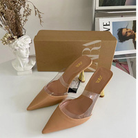 New pointed metal heel transparent tape PVC splicing high heels with exposed toe and thin heel fashion sandals