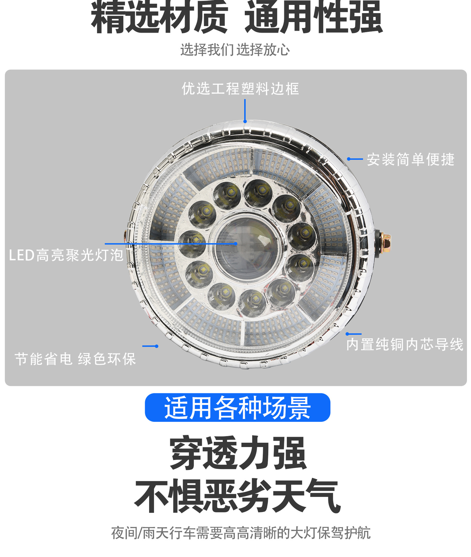 Electric Tricycle Headlight Assembly, Ultra-Bright Led Colorful Flashing Headlight, Bright Spotlight, Waterproof, Universal