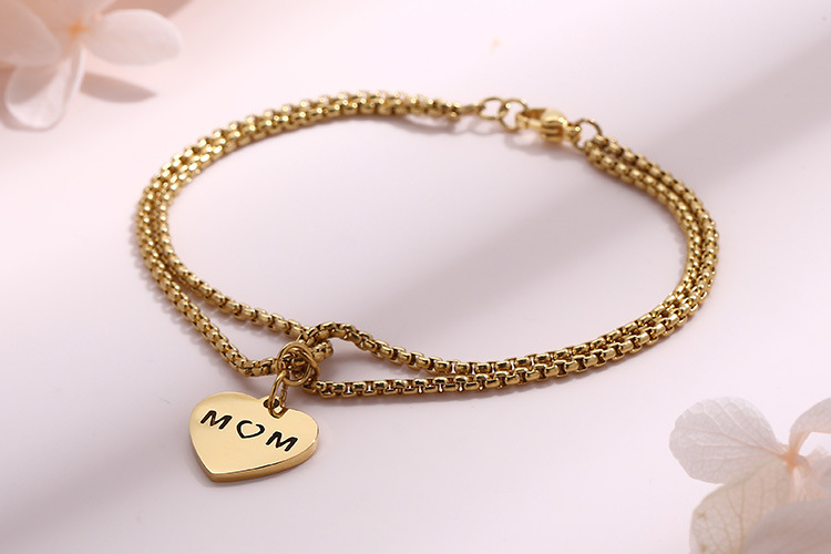 Fashion Heart Titanium Steel 18K Gold Plated No Inlaid Bracelets In Bulk display picture 3