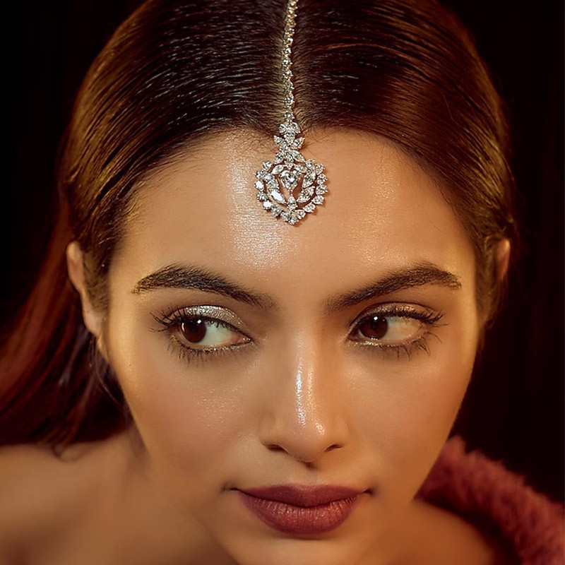 Cross-Border New Product Zircon Water Drop Indian Traditional Headpiece European and American Women's Fashion Full Diamond Forehead Pendant Hair Chain