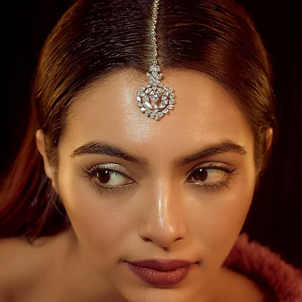 Cross-Border New Product Zircon Water Drop Indian Traditional Headpiece European and American Women's Fashion Full Diamond Forehead Pendant Hair Chain