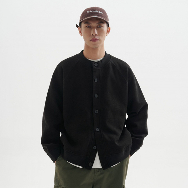 Spring and Autumn Thick Waffle Cardigan Jacket Korean Style Trendy Round Neck Sweater Men's Casual Loose High-End Feel