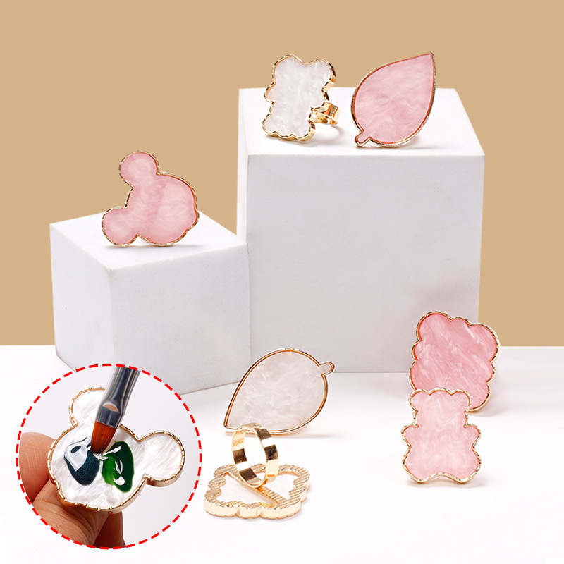 Transfronteriza nueva paleta de anillos de uñas paleta de teñido de limpieza fácil paleta de anillo ajustable de diseño de boca abierta