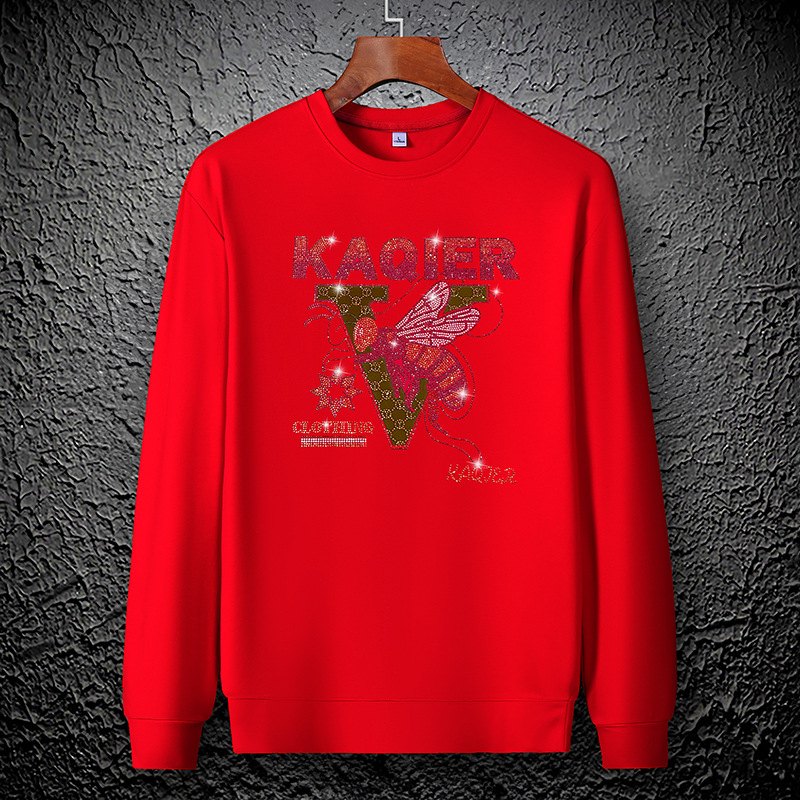 2023 Herbst Europäische Station Trendy Marke Herren Jugend Schwerindustrie Hot Diamond Sweatshirt Rundhals Mode Top Bottoming Shirt_voghion.com