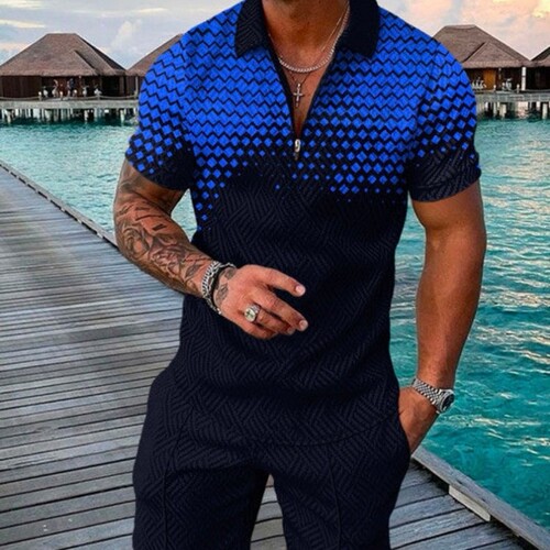 POLO zipper shirt short-sleeve suit Independent station European and American men's clothing new independent station source casual transportation