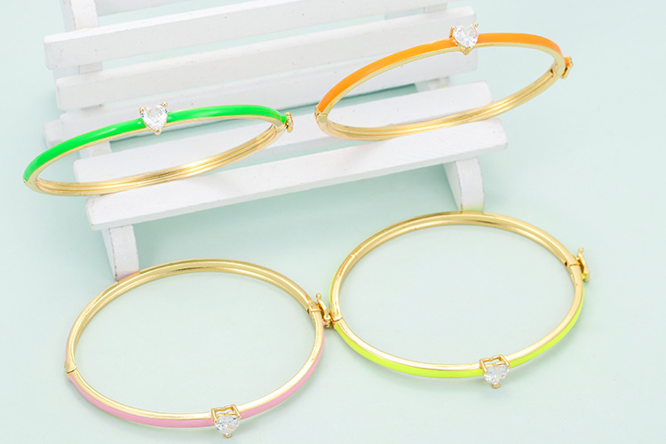 Simple Style Heart Shape Copper Bangle Plating Inlay Zircon Copper Bracelets