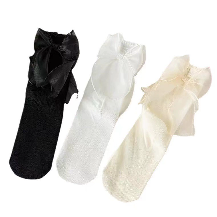 Lolita bow ankle socks, Japanese style for elementary students — spring/summer, one size