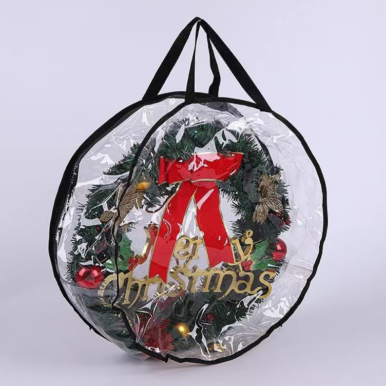 Bolsa de almacenamiento transparente de PVC para guirnaldas navideñas transfronterizas, decoración de árboles de Navidad, guirnalda redonda, bolsa colgante para regalo.