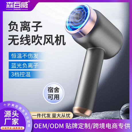 Rechargeable Hair Dryer Household High-Speed Negative Ion Wireless Hair Dryer High-Power Leafless Hair Care Quick-Drying Hair Dryer
