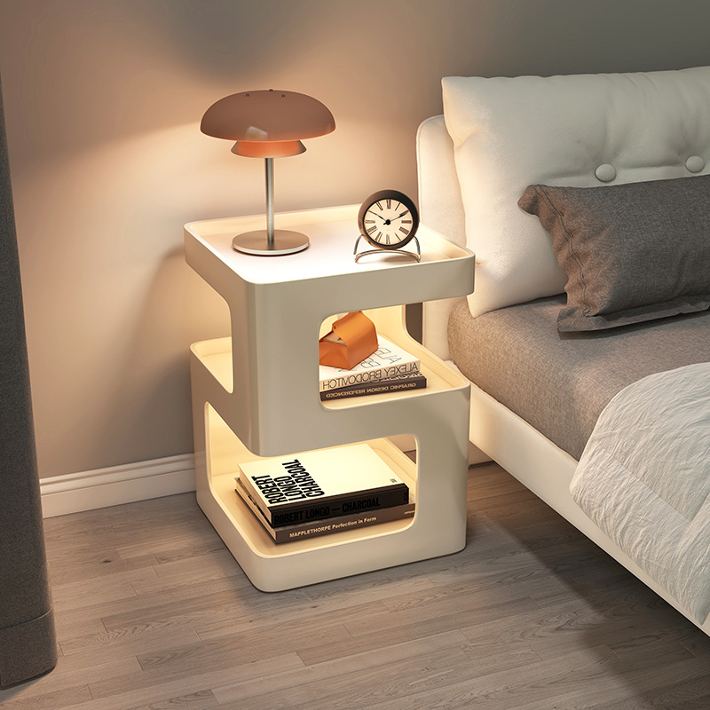 Mesa de cabezal de cama dormitorio armario de almacenamiento armario de almacenamiento estante de libros simple estante de visualización multifuncional estante de almacenamiento lateral doméstico