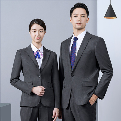 女式西装男女同款西装套装灰色西服政府银行职业装白领工作服外套