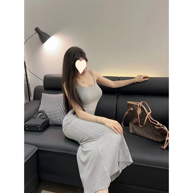 2025 新しい夏のスタイルの女性のウエスト痩身純粋な欲望ホットガールベストサスペンダーノースリーブ気質ドレス|undefined