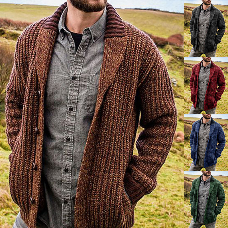 2025 autumn and winter men's cardigan European and American solid color long sleeve slim knit sweater coat cross-border Amazon sweater men