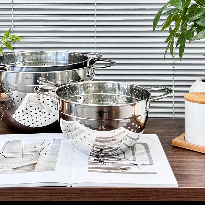 Chockmen Zhuo Deming 18 / 10 de acero inoxidable canasta de drenaje de agua melón frutas y verduras lavar cestas de frutas filtradas