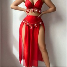 跨境外贸欧美新款情趣内衣性感女拉丁舞珠片镂空亮片情趣套装批发