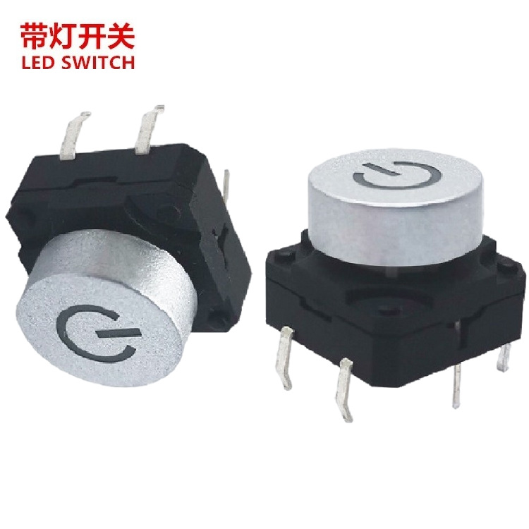 镭雕带灯按键开关圆形  镭雕带灯轻触开关6脚 led镭雕按钮开关