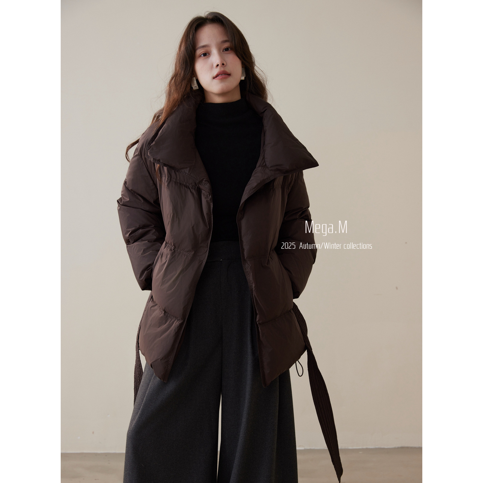 Mega.M十三行极简90白鸭绒保暖外套零压果冻大翻领中长款羽绒服女