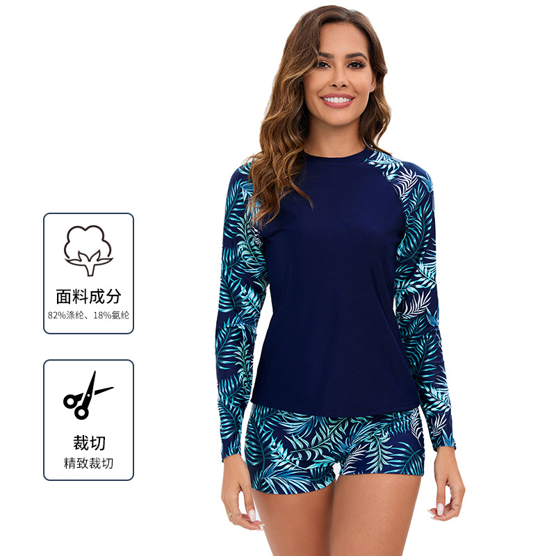 2024 Women's European and American cross-border foreign trade long-sleeved split swimsuit surfing suit diving suit leg shorts Amazon explosion