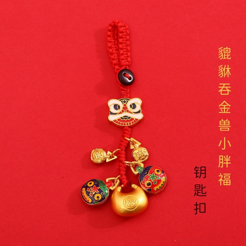 财神爷吞金兽一家三口四口古法金招财钥匙扣车钥匙链手机挂件挂饰|undefined