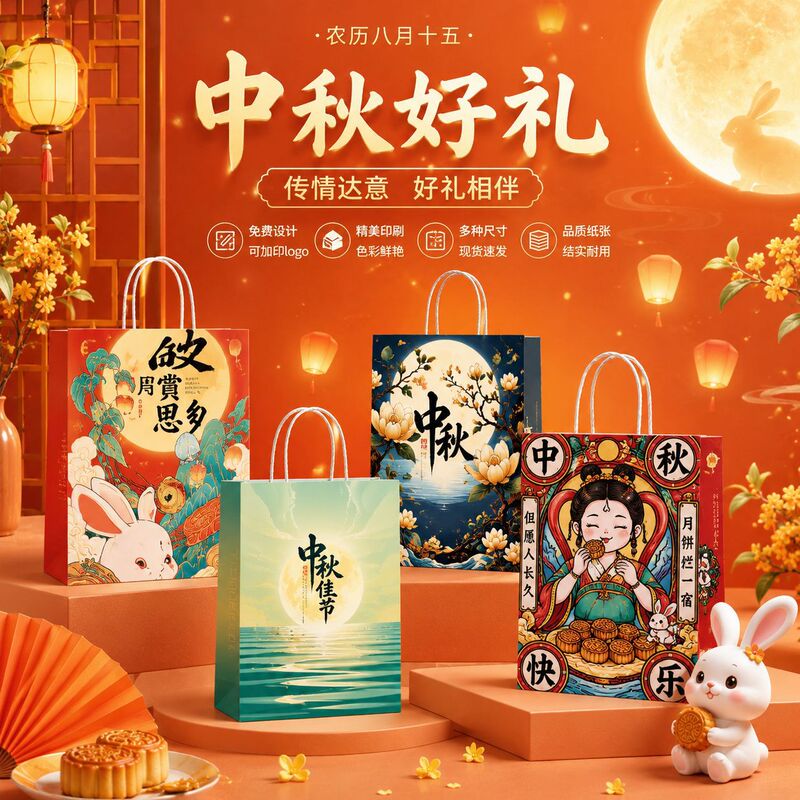 Customized logo kraft paper bags for Mid-Autumn Festival mooncakes, thickened corporate gift packaging bags Customized logo kraft paper bags for Mid-Autumn Festival mooncakes, thickened corporate gift packaging bags