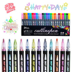 Contour Pen Double Line Contour Pen Metal Glitter Pen Set Mark Pen Handbook Pen Highlighter Brush Wholesale
