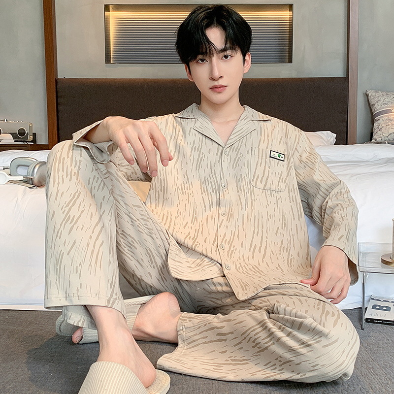 Pure Cotton Lapel Pajamas Men's Long Sleeve Pants 2024 plus size Loose Youth Autumn and Winter Outer Wear Home Clothes Set