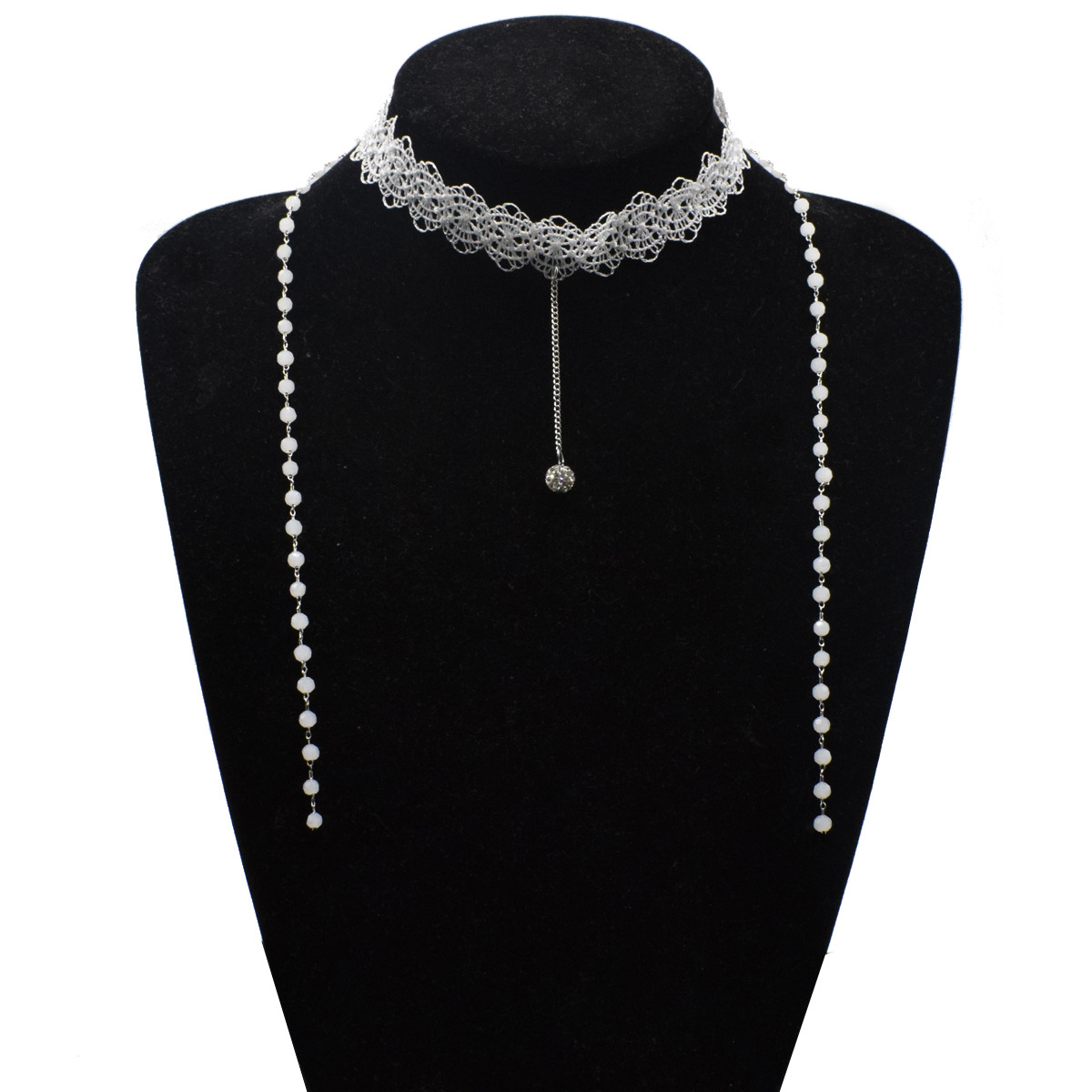 Wholesale Jewelry Lace Tassel Diamond Ball Pendant Choker Nihaojewelry display picture 1