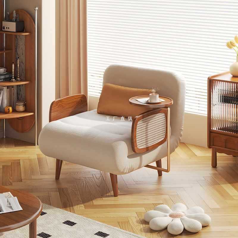 Solid Wood Sofa Bed, Foldable for Seating and Sleeping, Multifunctional, Expandable and Contractible, Small Apartment Living Room, Retro Style, Dual-Person Home Tech Fabric