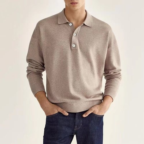 Independent station wish autumn long-sleeved V-neck button-down men's casual shirt polo shirt trendy