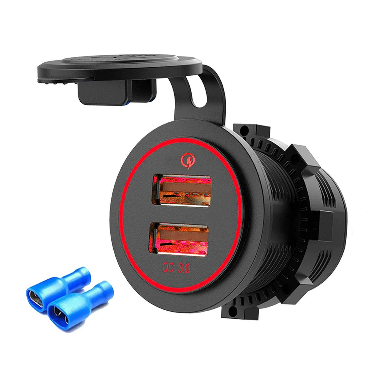 Автомобильный/мотоциклетный USB-зарядник с QC3.0, быстрая зарядка 12-24V