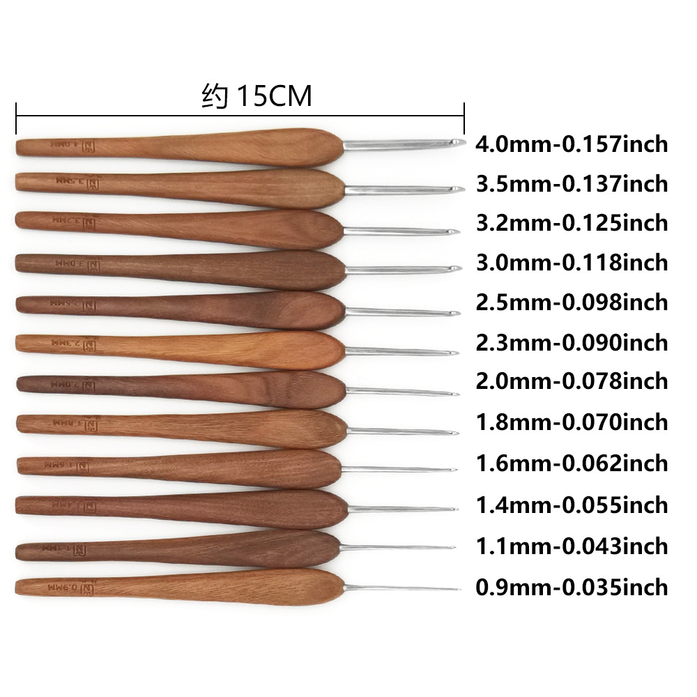Transfronterizo DIY madera de sándalo verde mango de acero inoxidable ganchillo NiceMet mano pura pulida verde ganchillo 12 conjuntos