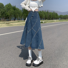 2022春季设计感高腰拼接设计鱼尾牛仔裙女半身裙Jeans Skirts