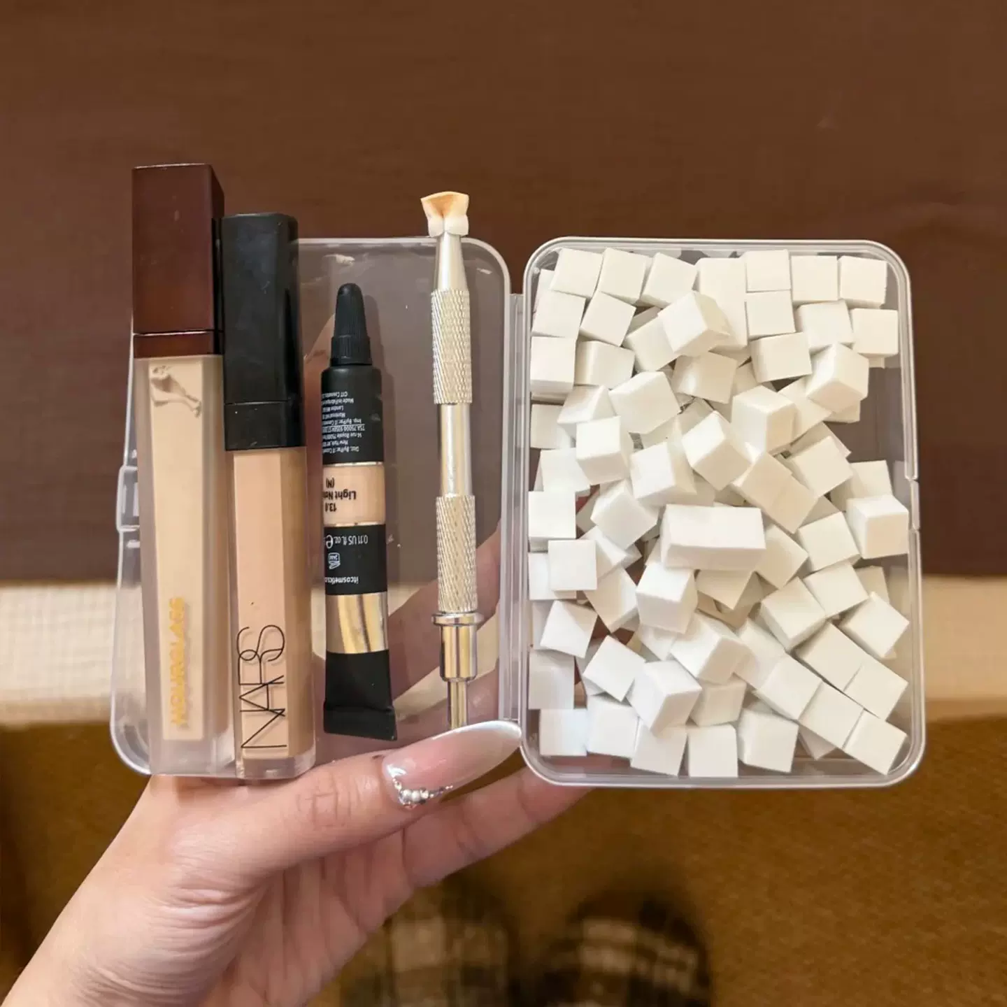 邪修遮瑕法迷你小方块海绵一次性粉扑美甲抓夹遮黑眼圈美妆工具