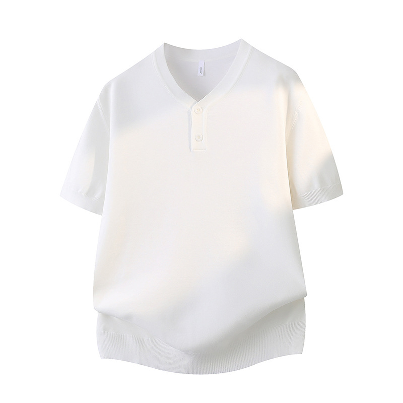 V-collar Henry camiseta de manga corta camiseta de hombre botones viejos negocios delgado hielo verano fábrica transfronteriza al por mayor