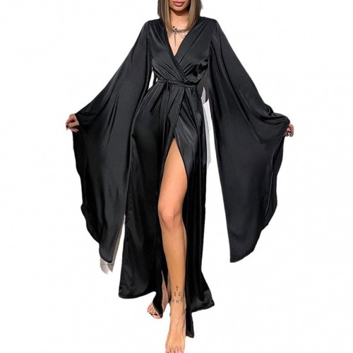 European and American, Middle Eastern cross-border autumn and winter comfort casual temperament women's ribbon long robe split robe