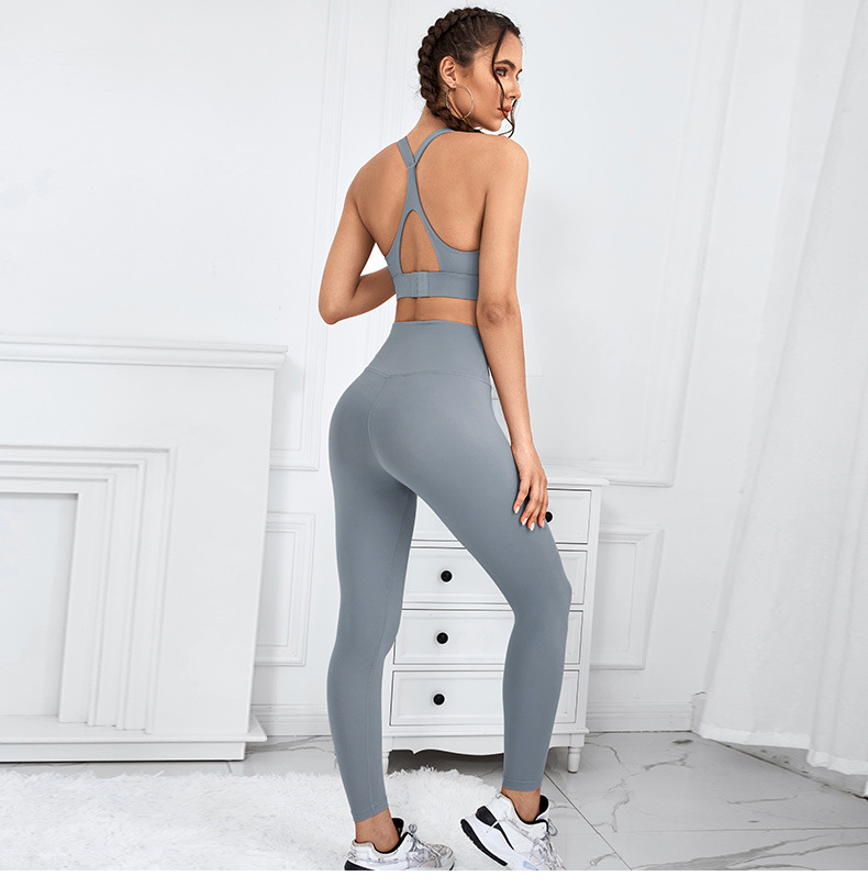 hip-lifting high-elastic high waist backless solid color yoga two-piece set NSYWH139363