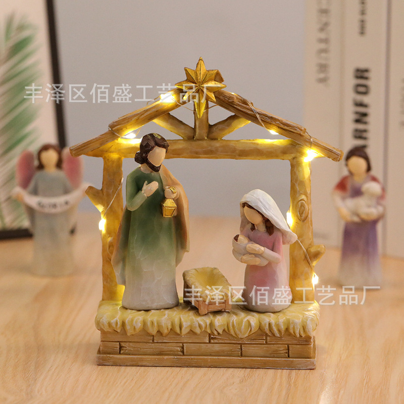 Nuevos productos transfronterizos Amazon Navidad Nacimiento Decoración Artesanía Decoración de escritorio de ventanas Regalos