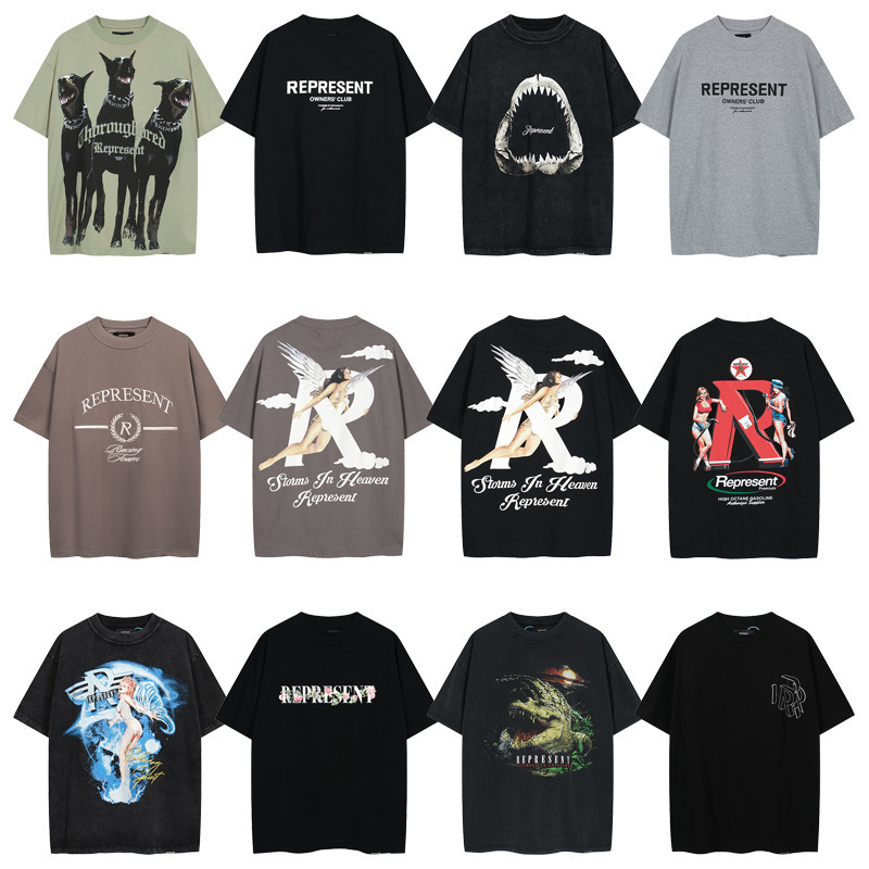 Cross-Border Representative Collection Letter Angel Doberman Print Short-Sleeve Embroidered Couple Unisex T-Shirt Trendy Brand Shirt