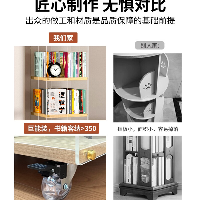 亚克力创意旋转书架家用书房展示柜实木落地置物架转角书柜可移动|undefined