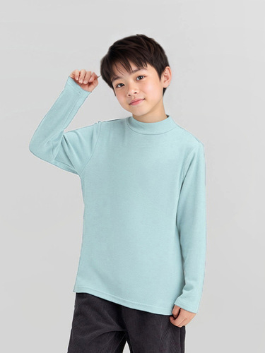 Autumn/Winter New Boys' Warm Long-Sleeve Cotton Plain Color Sports Top for Middle-Size Children, also suitable for Girls as Underwear T-Shirt