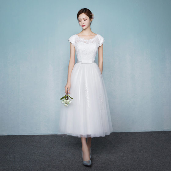 Banquet Evening Dress White Bridesmaid Dress Mid-length 2021 New Performance Dress Bridesmaid Group Little Sisters Dress for Women