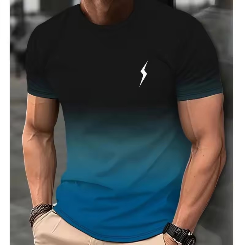 2024 venta caliente personalidad gradiente color en contraste letras eslogan impresión 3D hombres calle suelta transpirable camiseta de manga corta