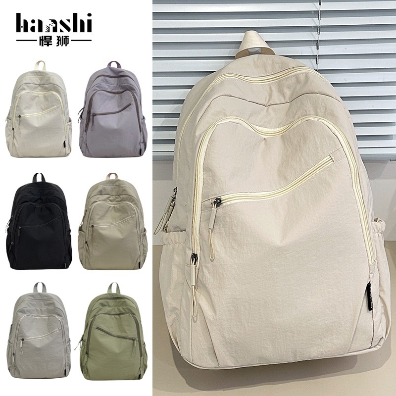 Cross-Border Fashion Simple Women's Backpack with a High-End Feel, Lightweight Casual Travel Backpack for Men, Large Capacity Student School Bag
