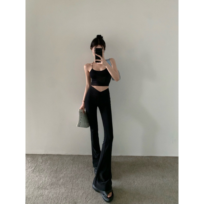 Black Yoga casual pants women's summer high waist hip lifting micro flared pants 2023 new small mop pants