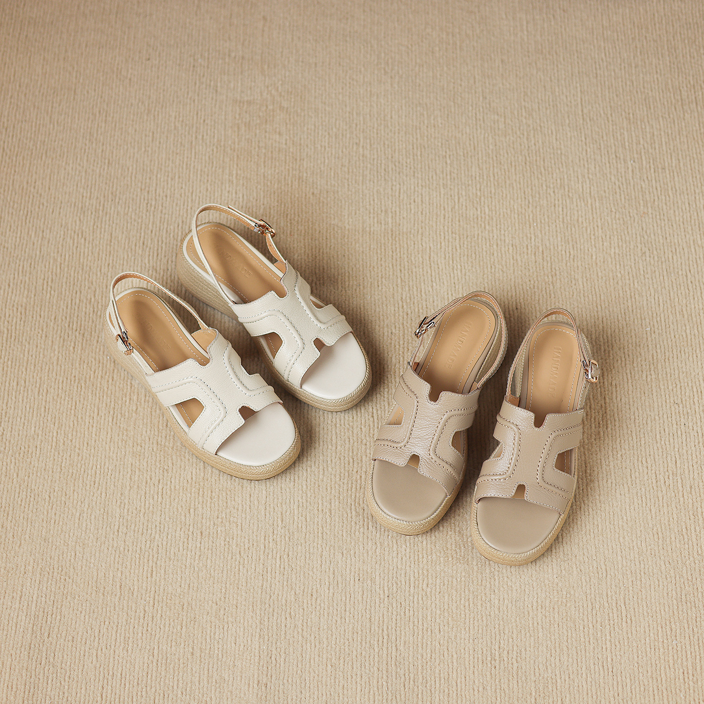 Sandal nữ quai chữ V đế dày mũi tròn hở ngón chân — màu trắng ngà chi tiết 16