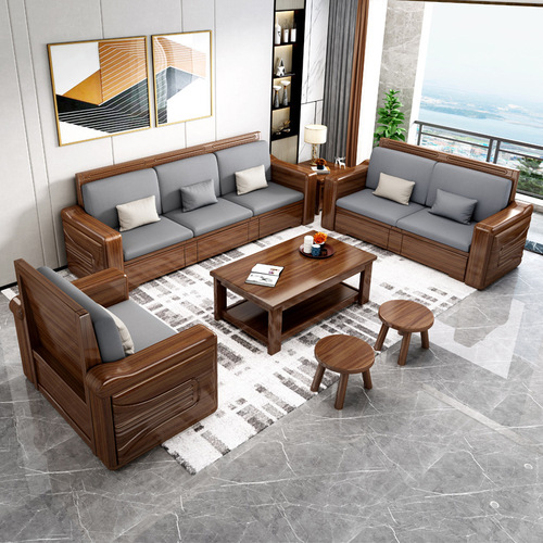 新中式胡桃木实木沙发组合冬夏两用现代简约客厅沙发高箱储物家具