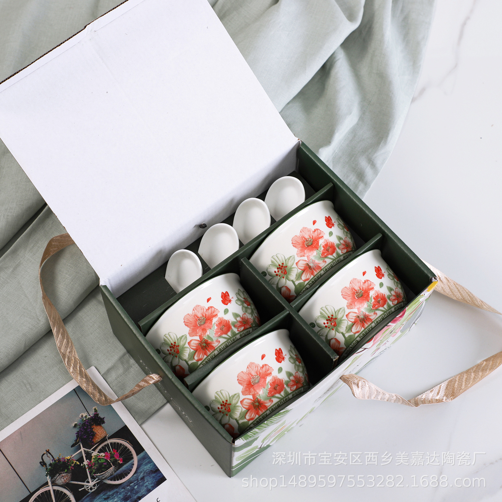 Regalo bohemio tazón de cerámica y palillos traje al por mayor tazón y plato traje hogar tazón de arroz vajilla conjunto tazón caja de regalo traje