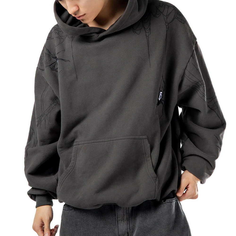 Gothic hoodie oversized met spinnenweb print voor heren_voghion.com