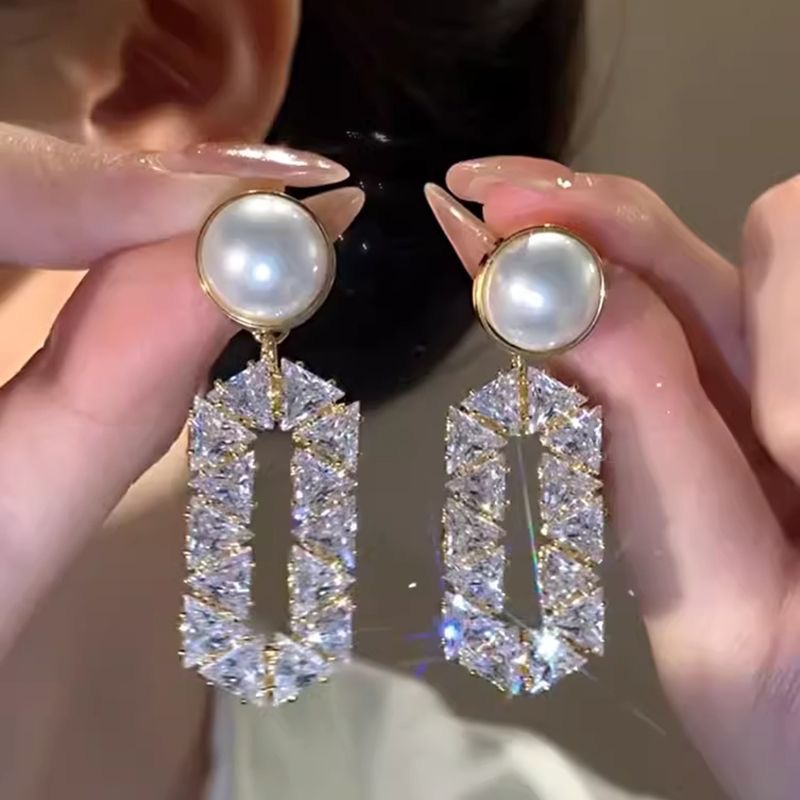 9g Weight Rhinestones, Zircon Inlay Material 1 Pair Ig Style Shiny Oval Inlay Rhinestone Rhinestones Zircon Drop Earrings