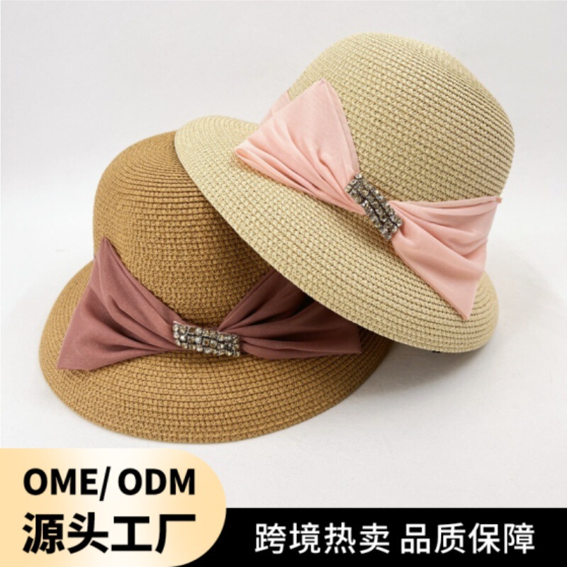 French Retro Hepburn Style Lampshade Straw Hat for Women Summer Beach Vacation Large Brim Sun Hat British Elegant Basin Hat